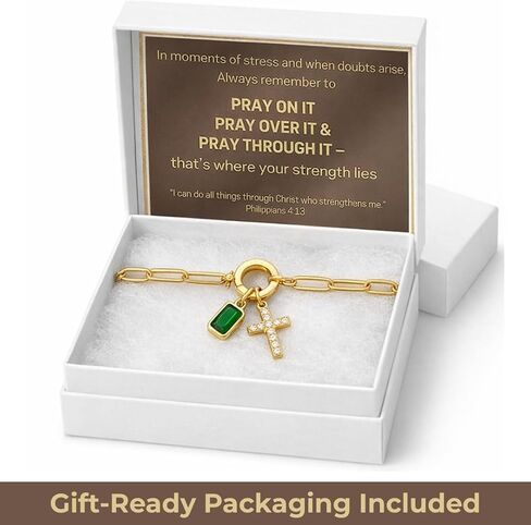 Personalized Cross Birthstone Bracelet for Women - Custom Gemstone Charm, Christian Gifts for Baptism Confirmation First Communion, Religious Faith Jewelry, Easter Gift with Premium Box in Saudi Arabia