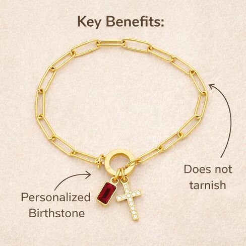 Personalized Cross Birthstone Bracelet for Women - Custom Gemstone Charm, Christian Gifts for Baptism Confirmation First Communion, Religious Faith Jewelry, Easter Gift with Premium Box in Saudi Arabia
