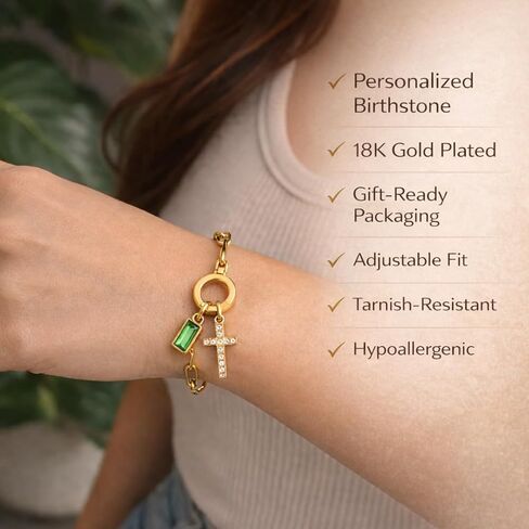 Personalized Cross Birthstone Bracelet for Women - Custom Gemstone Charm, Christian Gifts for Baptism Confirmation First Communion, Religious Faith Jewelry, Easter Gift with Premium Box in Saudi Arabia