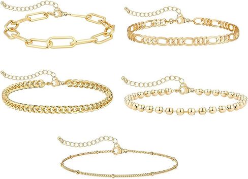 Adjustable 14K Gold-Plated Women's Chain Bracelets, Bohemian Minimalist Fashion Layered Cuban Paper Clip Chain, Jewelry Gifts in Kuwait