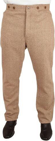Historical Emporium Men's High Waist Herringbone Tweed Trousers, Victorian Western Pants with Suspender Buttons in Saudi Arabia