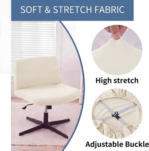 Chumia Elastic Criss Cross Chair Cover Office Desk Chair Cover Exquisite Vanity Slipcover Mid Back Wide Seat Accent Slipcover for Office Home(White,Armless Style,Milk Silk) in Kuwait