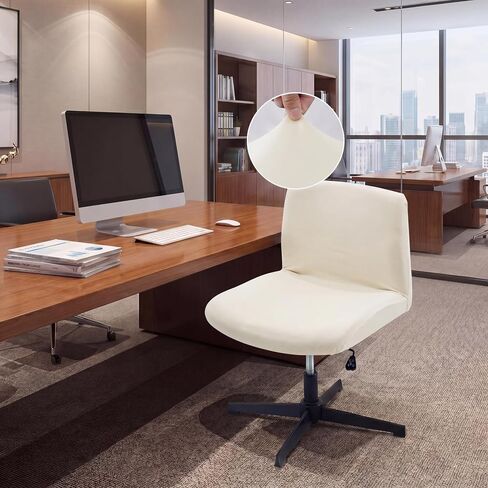 Chumia Elastic Criss Cross Chair Cover Office Desk Chair Cover Exquisite Vanity Slipcover Mid Back Wide Seat Accent Slipcover for Office Home(White,Armless Style,Milk Silk) in Kuwait