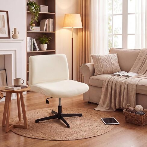 Chumia Elastic Criss Cross Chair Cover Office Desk Chair Cover Exquisite Vanity Slipcover Mid Back Wide Seat Accent Slipcover for Office Home(White,Armless Style,Milk Silk) in Kuwait