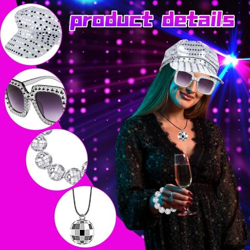 Set 4 Abba Accessories Sequin Hat Abba Fancy Dress Costume 70s Disco Accessories in Saudi Arabia