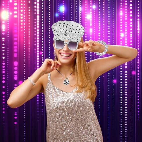 Set 4 Abba Accessories Sequin Hat Abba Fancy Dress Costume 70s Disco Accessories in Saudi Arabia