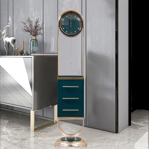 Floor Clock with Drawers, Modern American Mute Retro Vertical Bell Wine Rack Standing Grandfather Home Decor, Quartz Movement Decor in Saudi Arabia