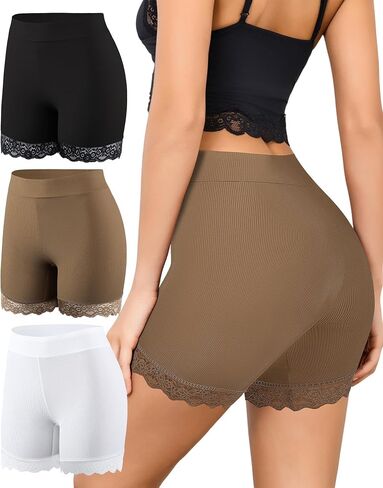 Women's High Waisted Boyshorts Underwear Slip Shorts for Under Dresses Anti-Chafing Seamless Lace Shorts in Saudi Arabia
