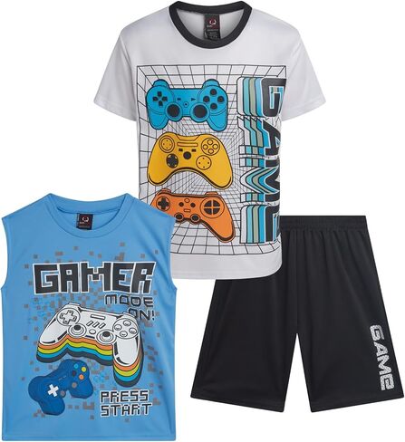 Quad Seven Boys Active Shorts Set - 3 Piece Athletic Dry Fit Graphic Tees Tank Tops and Basketball Shorts for Boys in Kuwait