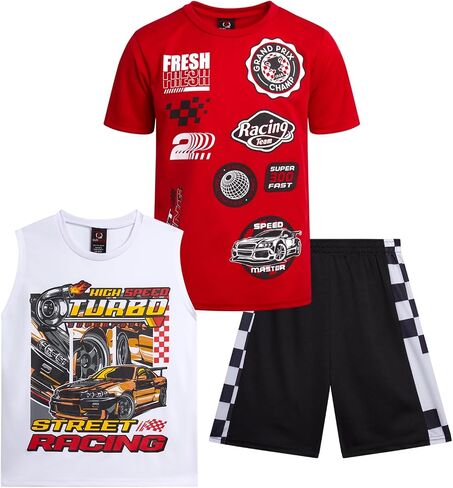Quad Seven Boys Active Shorts Set - 3 Piece Athletic Dry Fit Graphic Tees Tank Tops and Basketball Shorts for Boys in Kuwait