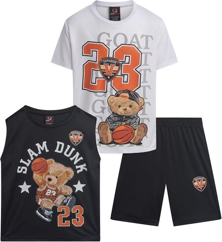 Quad Seven Boys Active Shorts Set - 3 Piece Athletic Dry Fit Graphic Tees Tank Tops and Basketball Shorts for Boys in Kuwait