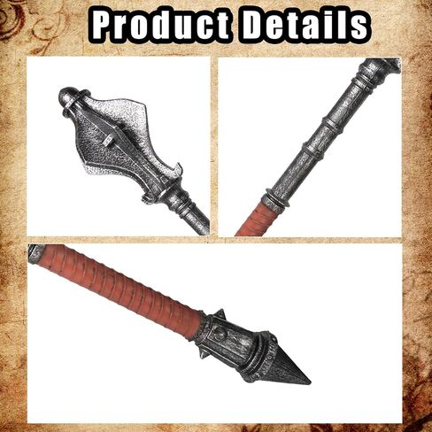 33.4 Inch Medieval Knight Foam Meteor Hammer Halloween Cosplay Costume Prop Mace Weapons Silver in Saudi Arabia