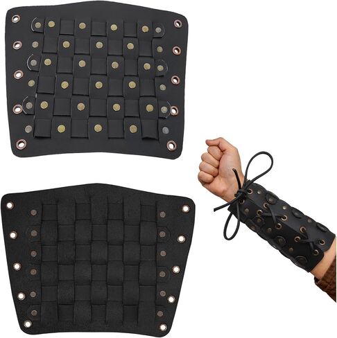 درع ذراع من الجلد الطبيعي 100% من House of Warfare Medieval Bracers - حماية أصلية للذراع من أجل LARP والخيال والهالوين in Kuwait