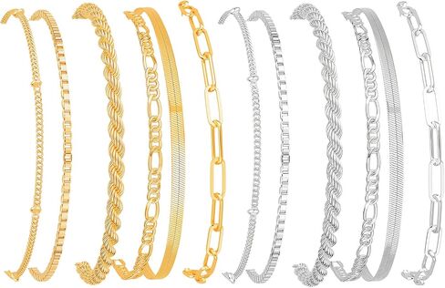 Layered Gold Silver Bracelets Set for Women,14K Gold Plated Minimalist Stackable Cuban Link Chain Bracelets,Dainty Boho Stackable Jewelry for Wedding Party Daily Wear in Saudi Arabia