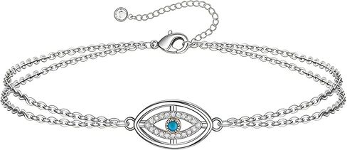 Evil Eye Bracelet for Women 925 Sterling Silver Gold Plated Double Chain Design Turquoise Jewelry Adjustable Bohemian Style Bracelet Mother Day Gift for Women in Saudi Arabia