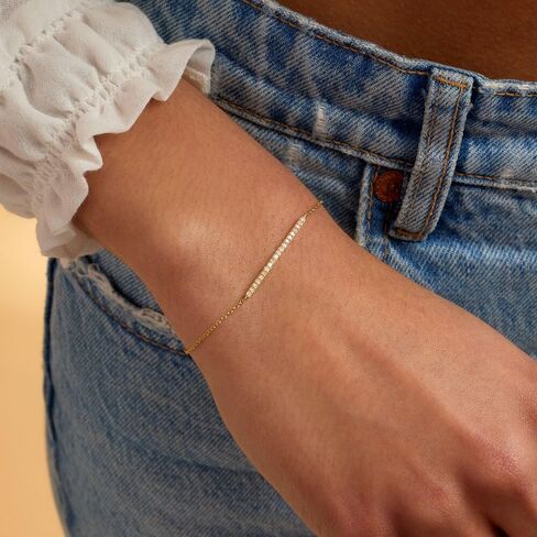 14K Gold Diamond Bar Bracelets for Women Gold 0.15cttw Diamond Bracelet for Womens Adjustable Chain Bracelet Birthday Gifts for Mom Girlfriend Her in Saudi Arabia