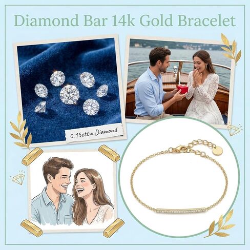 14K Gold Diamond Bar Bracelets for Women Gold 0.15cttw Diamond Bracelet for Womens Adjustable Chain Bracelet Birthday Gifts for Mom Girlfriend Her in Saudi Arabia