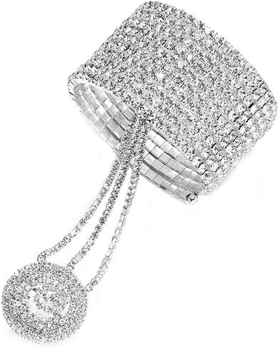 Rhinestone Hand Chain Bracelets Finger Ring for Women Beautiful Bride Trendy Silver Sparkling Cubic Zirconia Slave Bracelet Open Rings Blippi Halloween Costume Accessories Dating Anniversary Jewelry in Kuwait