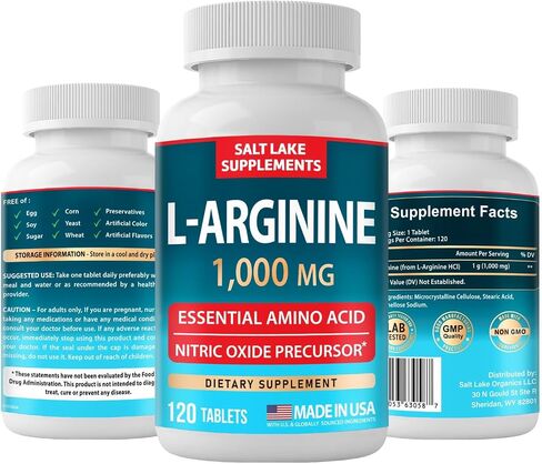 L-Arginine 1,000 mg - Essential Amino Acid & Nitric Oxide Precursor* - 120 Tablets, Non-GMO, Gluten Free, Made in USA in Saudi Arabia