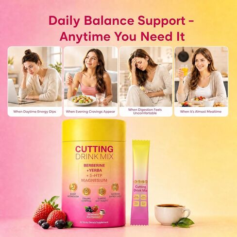 Cutting Drink Mix – Berberine Supports Healthy Digestion,Energy & Gut Health with Magnesium,Yerba Mate & 5-HTP,Vegan,Sugar-Free,Non-GMO,Strawberry Acai Flavored – 30 Sticks in Saudi Arabia