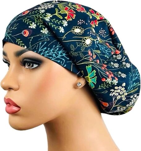 DK Scrub Hats, Surgical Cap for Nurses, Uniform Head Cover, Hospital Scrub Hat, Indigo Wildflowers in Kuwait