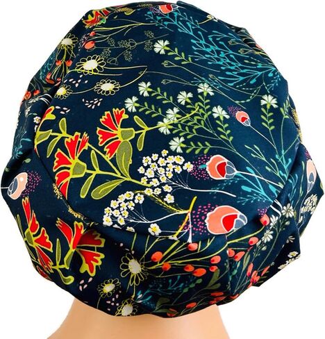 DK Scrub Hats, Surgical Cap for Nurses, Uniform Head Cover, Hospital Scrub Hat, Indigo Wildflowers in Kuwait