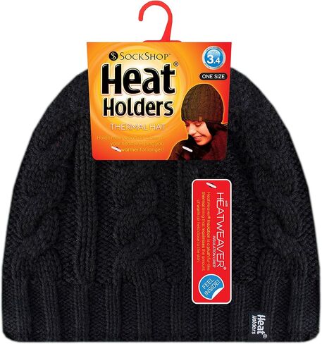 HEAT HOLDERS - Women's Thermal Fleece Cable Knit Winter Hat 3.4 Tog - One Size (Black) in Saudi Arabia