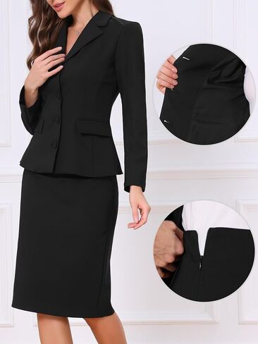 Allegra K 2 Piece Skirt Suit Set for Women's Fitted Blazer & Pencil Skirt Business Casual Outfits in Kuwait