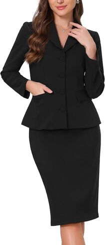 Allegra K 2 Piece Skirt Suit Set for Women's Fitted Blazer & Pencil Skirt Business Casual Outfits in Kuwait