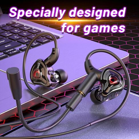 Gaming Earbuds with Adjustable Microphone 3.5mm Port Noise Canceling Gaming Headset Suitable for Cell Phones, laptops, Nintendo Switch, Xbox One, Desktop PCs, PlayStation 4/5 in Kuwait
