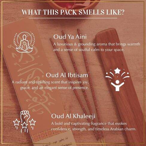 Arabian Oudh Incense Sticks by Dukhni – 90 Premium Agarwood Oud Sticks | 3 Assorted Oudh Fragrances | Organic & Charcoal Free Incense I Long-Lasting Fragrance for Home, Meditation & Relaxation in Kuwait