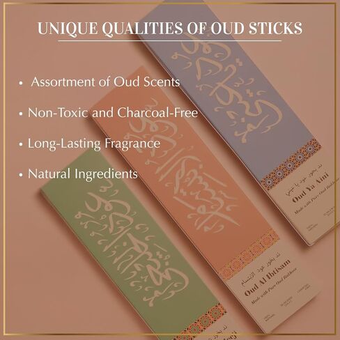 Arabian Oudh Incense Sticks by Dukhni – 90 Premium Agarwood Oud Sticks | 3 Assorted Oudh Fragrances | Organic & Charcoal Free Incense I Long-Lasting Fragrance for Home, Meditation & Relaxation in Kuwait