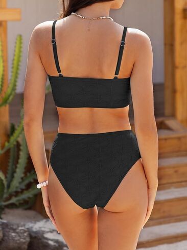ZAFUL Women's High Waisted Bikini Sets Seashell Textured Two Piece Swimsuit V Neck Adjustable Straps Swim Bathing Suits in Kuwait