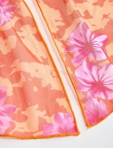 ZAFUL المرأة 3pcs ملابس السباحة الأزهار الرسن بيكيني الأعلى التعادل الجانب السفلي مع تغطية قصيرة شفافة تنورة in Kuwait