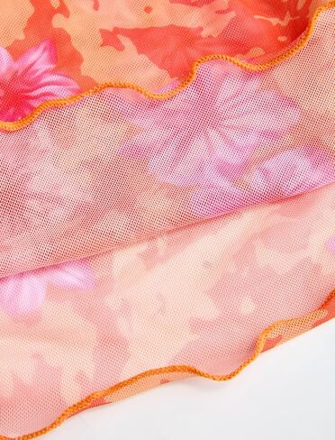 ZAFUL المرأة 3pcs ملابس السباحة الأزهار الرسن بيكيني الأعلى التعادل الجانب السفلي مع تغطية قصيرة شفافة تنورة in Kuwait