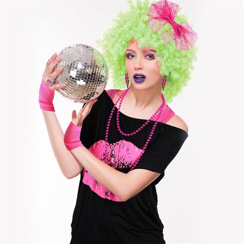 Didaey Disco 80s Costume Print Off Shoulder Tops Tank Top Headband Earring Necklace Legwarmers Fishnet Gloves in Kuwait