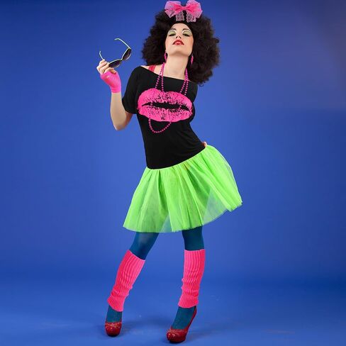 Didaey Disco 80s Costume Print Off Shoulder Tops Tank Top Headband Earring Necklace Legwarmers Fishnet Gloves in Kuwait