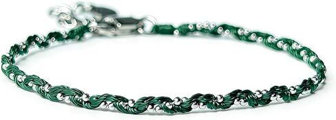Braided Bracelet for Women Green String Bracelet with Gold Silver Beads | 18k Gold Plated,Green Rope Bracelets,Handmade Vintage Bracelet,Adjustable Bracelet,Delicate Strand Bracelet,Daily wear in Kuwait