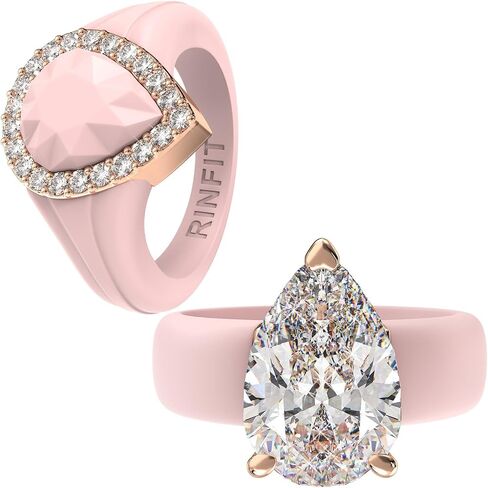 Rinfit Silicone Rings for Her - Rubber Wedding Bands with Cubic Zirconia Stone -Pear Glowstone & Gemstones Pink/RoseGold, Size 5 in Kuwait