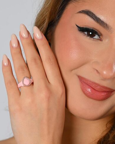 Rinfit Silicone Rings for Her - Rubber Wedding Bands with Cubic Zirconia Stone -Pear Glowstone & Gemstones Pink/RoseGold, Size 5 in Kuwait