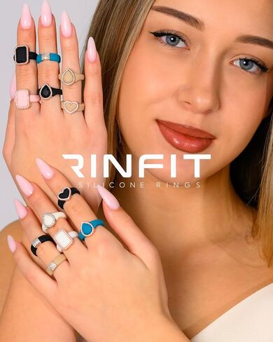 Rinfit Silicone Rings for Her - Rubber Wedding Bands with Cubic Zirconia Stone -Pear Glowstone & Gemstones Pink/RoseGold, Size 5 in Kuwait