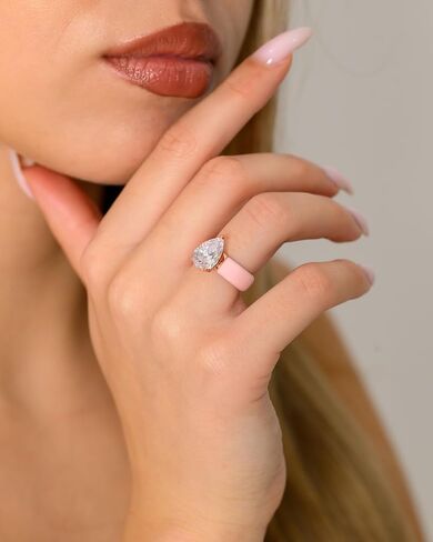Rinfit Silicone Rings for Her - Rubber Wedding Bands with Cubic Zirconia Stone -Pear Glowstone & Gemstones Pink/RoseGold, Size 5 in Kuwait