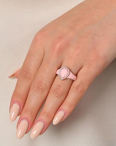 Rinfit Silicone Rings for Her - Rubber Wedding Bands with Cubic Zirconia Stone -Pear Glowstone & Gemstones Pink/RoseGold, Size 5 in Kuwait