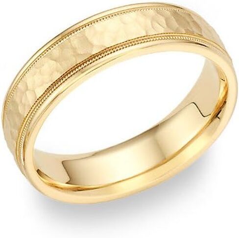Hammered Wedding Band Ring - 14K Gold in Kuwait