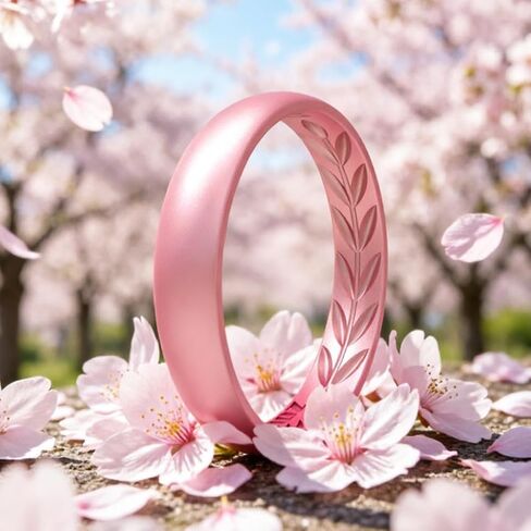 4 Packs Silicone Wedding Rings for Women, 3.5mm Thin Rubber Wedding Bands Stackable Ring, Inner Breathable Olive Leaves Design in Saudi Arabia