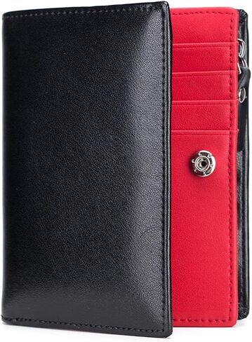 Karmiir Men’s RFID Vertical Bifold Leather Wallet with Zipper Coin Pocket, Multiple Card Slots, ID Window & Double Bill Compartments, Business Wallet for Daily Use (Black/Red) in Saudi Arabia