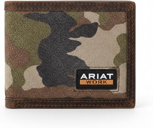 ARIAT Men's Camo Suede Work Bifold Wallet, RFID Blocking, Leather Trim, Multicolor in Kuwait