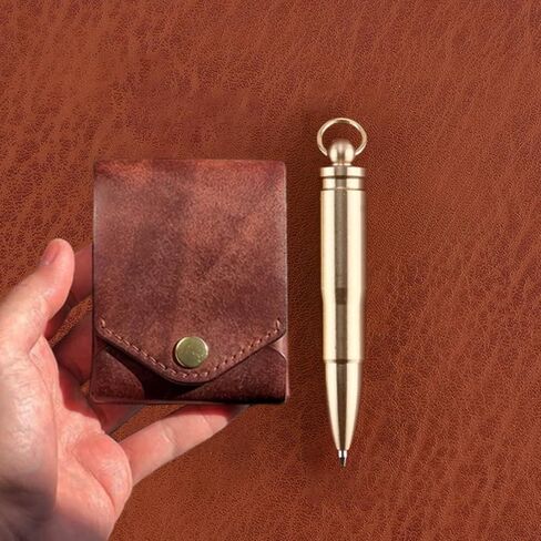 Solid Color Multifunctional Compact Wallet, PU Leather ID Card Clip Case with Built-in Pen Slot, Portable Wallet for Father's Day, Graduation Gift and Daily Use. Complimentary fountain pen in Saudi Arabia