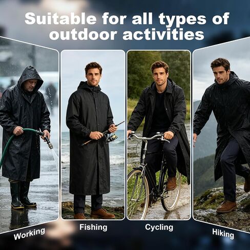 QJWBZ Men's Rain Jacket Long Raincoat: Waterproof Lightweight Hood Rain Poncho Stowable for Cycling Hiking Camping Outdoors in Saudi Arabia