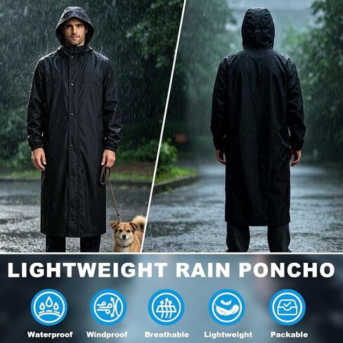 QJWBZ Men's Rain Jacket Long Raincoat: Waterproof Lightweight Hood Rain Poncho Stowable for Cycling Hiking Camping Outdoors in Saudi Arabia